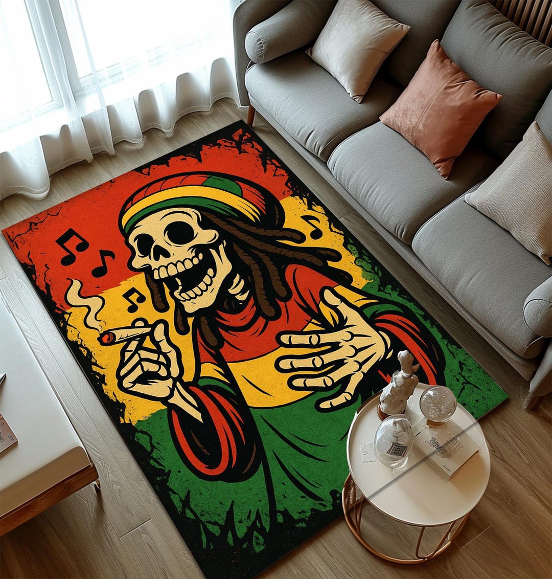 Reggae Rasta Skeleton Rug, Music Studio Area Carpet, Jamaican Home ...