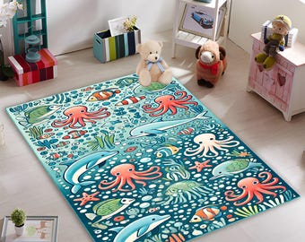 Sea Creatures Kids Rug: Playful Ocean Nursery Decor