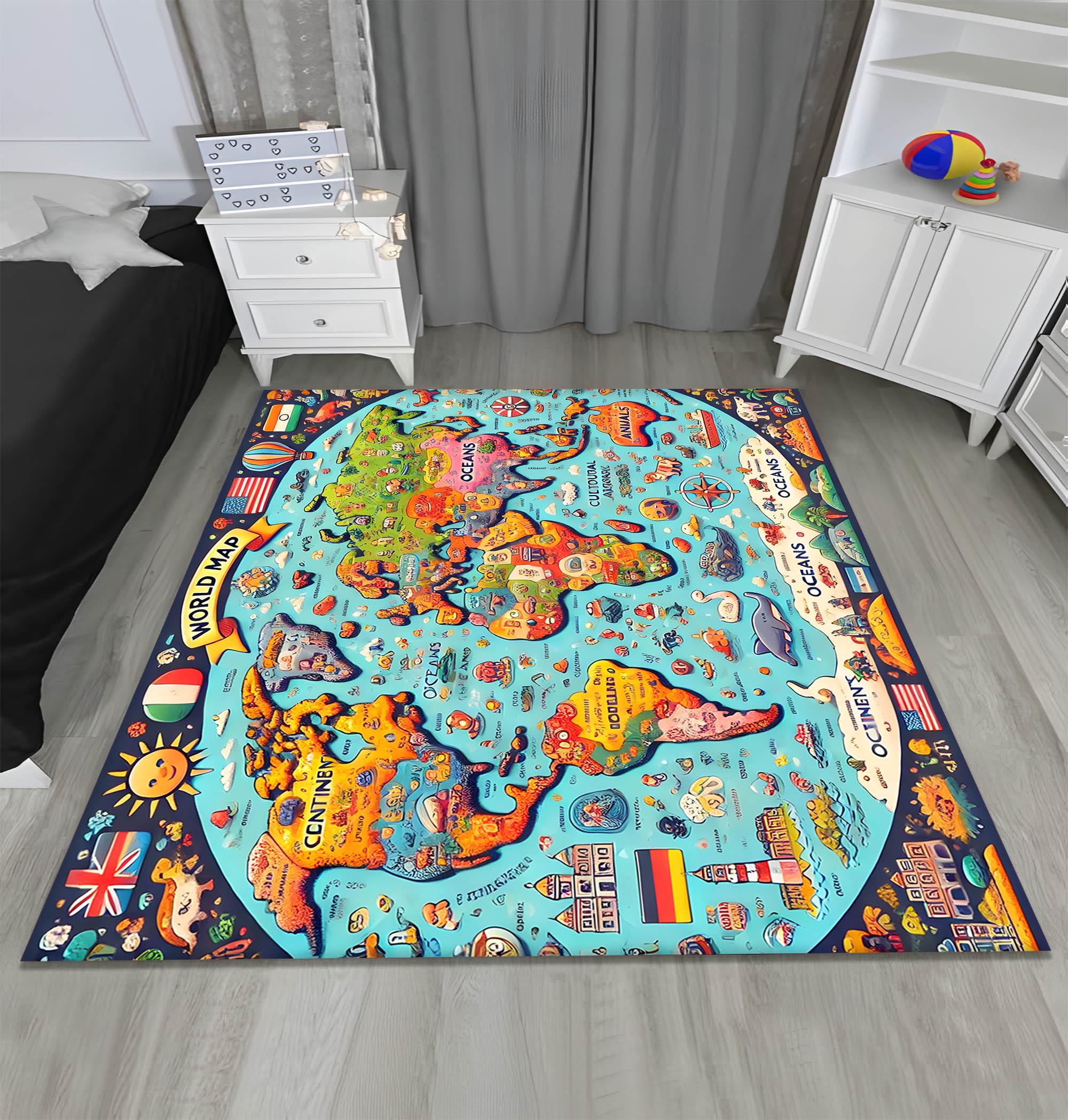 Educational World Map Rug: Colorful Kids Geography Learning Mat - Etsy