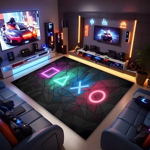 Gamer Rug, Gaming Room Rug, Neon Look Rug, Shining Rug, E-Sports Rug, Neon Rug, Fashion Rug, Gift For Gamers, Gift For Him Her, Area Rug