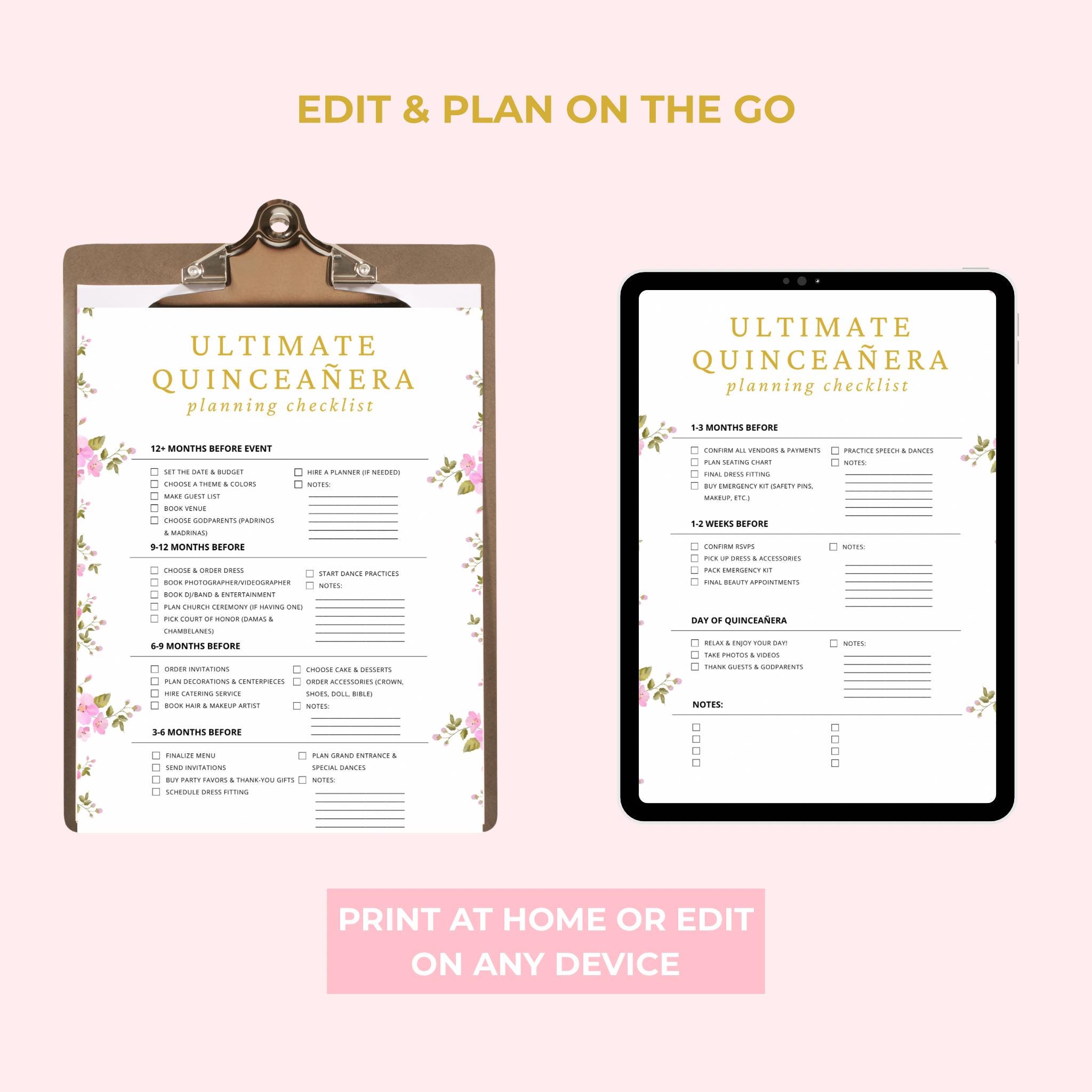 Quinceañera Planner Template Checklist for Event Planning Editable Planner Page Templates ...