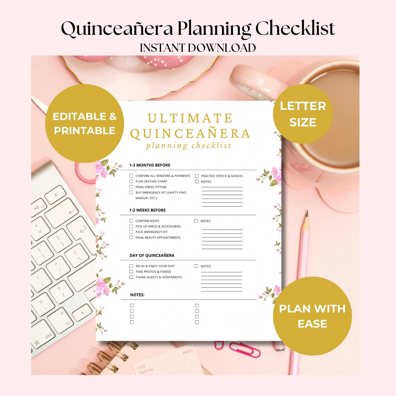 Quinceañera Planner Template Checklist for Event Planning Editable Planner Page Templates ...