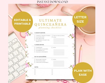 Quinceañera Planner Template Checklist for Event Planning Editable Planner Page Templates Printable Quinceañera Planner To Do List Editable