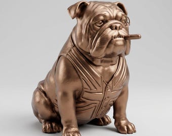 Britse Bulldog - beeldje van kunststof met bronzen effect - iconische Britse hond