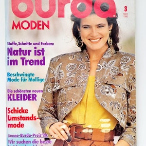 65+ patronen, 3/1990 Burda Moden March Vintage Fashion Magazine, naaipatronen en instructies