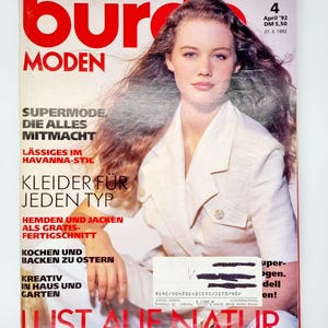 50+ patterns, 4/1992 Burda Moden April Vintage Fashion Magazine, sewing patterns and instruction