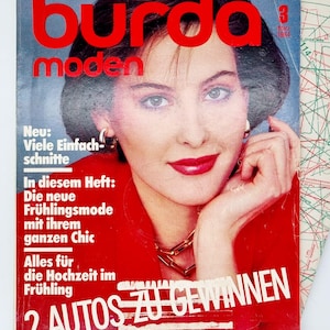 Más de 90 patrones, marzo de 1984, revista de moda vintage Burda Moden, patrones de costura e instrucciones.