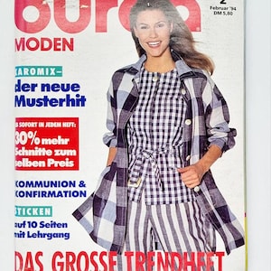50+ patronen, 2/1994 Burda Moden February Vintage Fashion Magazine, naaipatronen en instructies