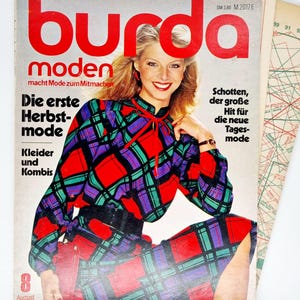 Más de 70 patrones, revista de moda vintage Burda Moden de agosto de 1980, patrones de costura e instrucciones