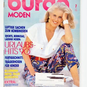 Más de 70 patrones, revista de moda retro Burda Moden de julio de 1990, patrones de costura e instrucciones