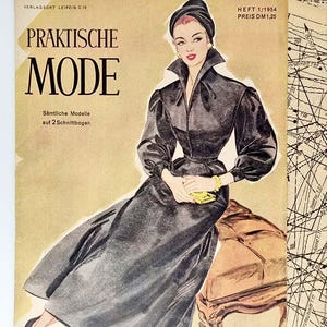 1/1954年1月号「プラクティシェ・モード」ヴィンテージファッションマガジン、型紙と説明書
