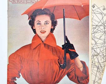 30+ patterns, 3/1954 Brigitte Nr. 7 Magazine March Vintage Women's Magazine, Fashion and Lifestyle, sewing patterns and instruction