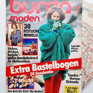 11/1985 Burda Moden November Vintage Fashion Magazine, sömnadsmönster och instruktioner
