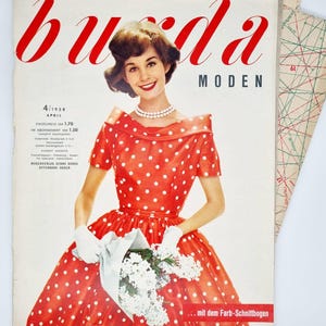 60+ Schnittmuster, 4/1958 Burda Moden April Vintage Fashion Magazine, Schnittmuster und Anleitung, 1950er Jahre Mode-Stil