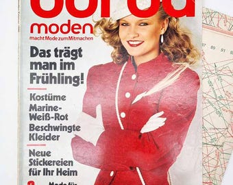 2/1980 Burda Moden February Vintage Fashion Magazine, sewing patterns and instruction