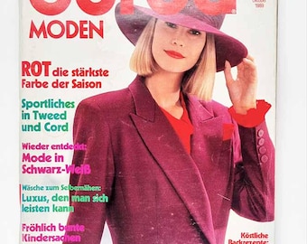 10/1989 "Burda Moden", revista de moda vintage de octubre, patrones de costura e instrucciones.