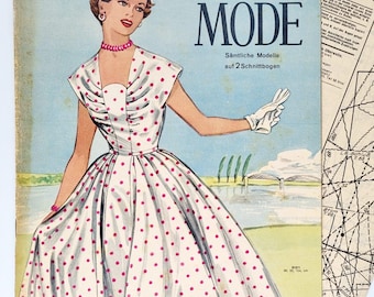 4/1955 Praktische Mode April Vintage Fashion Magazine, padrões de costura e instruções, Pramo Zeitschrift