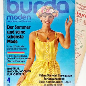 4/1976 "Burda Moden", revista de moda vintage de abril, patrones de costura e instrucciones.