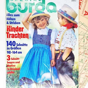 Más de 85 patrones, revista Burda Special Kids Folklore Traditional Clothing Fashion de 1990, patrones de costura y tejido, Kinder Trachten E114