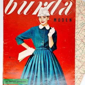 75+ patterns, 8/1956 Burda Moden August Vintage Fashion Magazine, sewing patterns and instruction