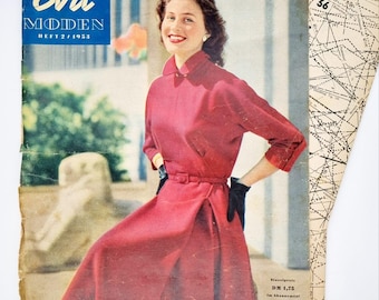 Más de 65 patrones, 2/1953 Eva Moden Febrero Revista de moda vintage, patrones de costura e instrucciones