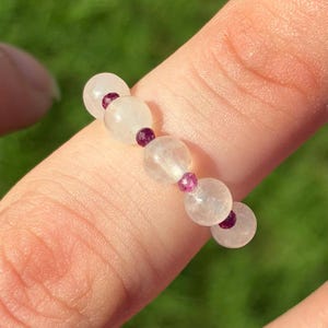 Handmade Rose Quartz & Ruby Ring Size 4 1/2, Gift Wrap Option, Girly Pop Pink Aesthetic, Y2Kcore Garden Fairy Vibe, March Gemstone Jewelry
