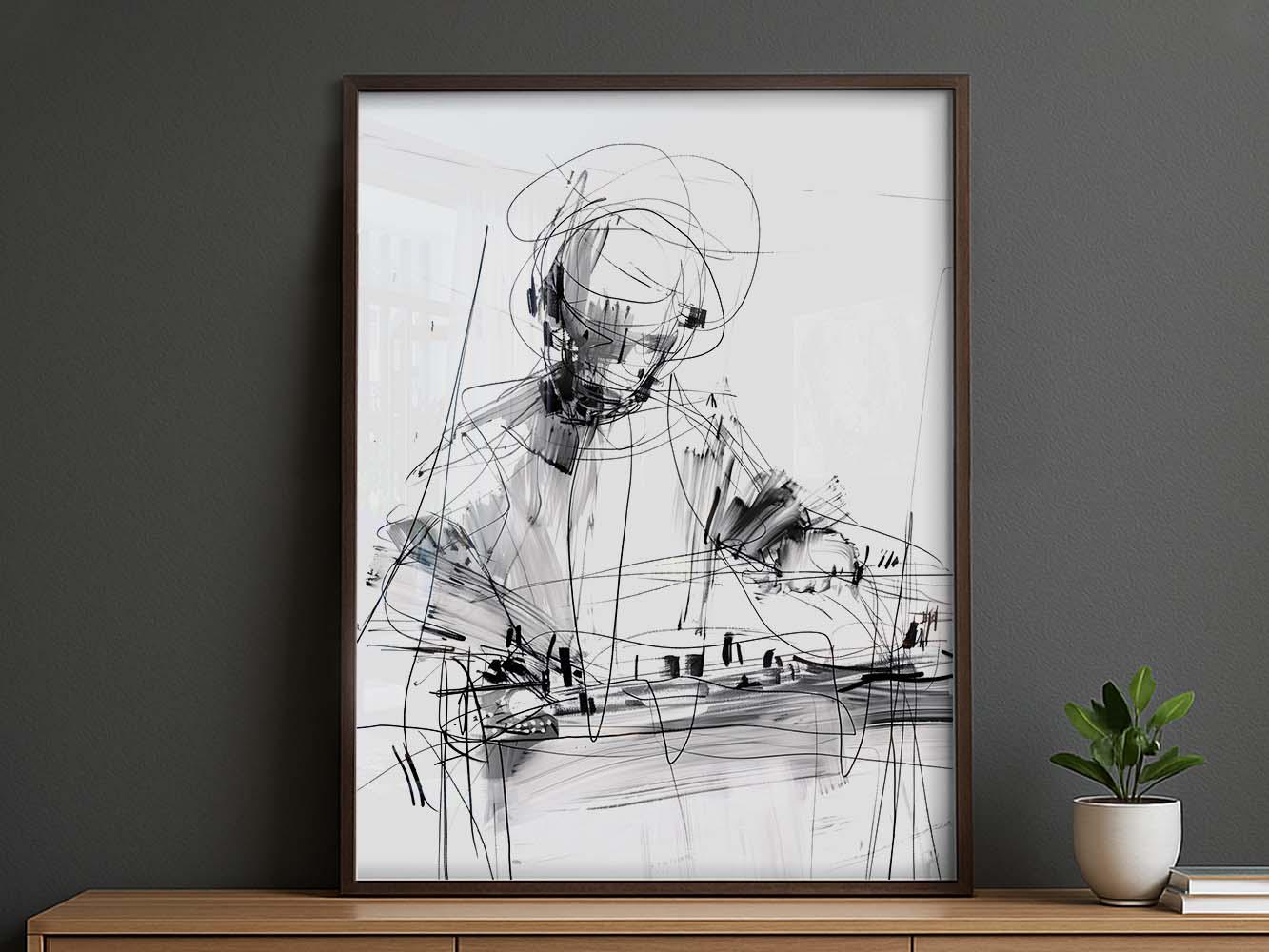 Abstract DJ Wall Art – Mixer Console Sketch Print – Modern Sound