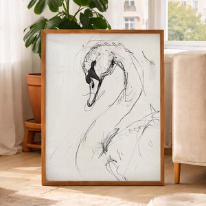 Elegante Schwan Wandkunst - Vogel schnelle Skizze zum ausdrucken - Sanftes Vogel Tier Poster - Anmutiges Wasservogel Kunstwerk - Gelassene Wasser Pose