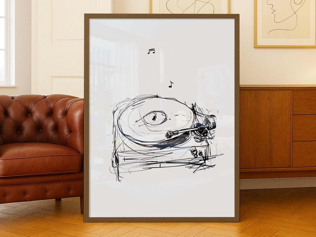 Abstract Turntable - Sketch Wall Art - Retro Music Print - Vintage ...
