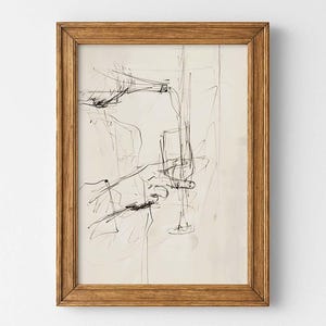 Pouring Wine Sketch Print- Abstract Drink Wall Art - Vintage Kitchen Poster - Simple Line Drawing - Antique  Dining Room - Bar Party Artwork