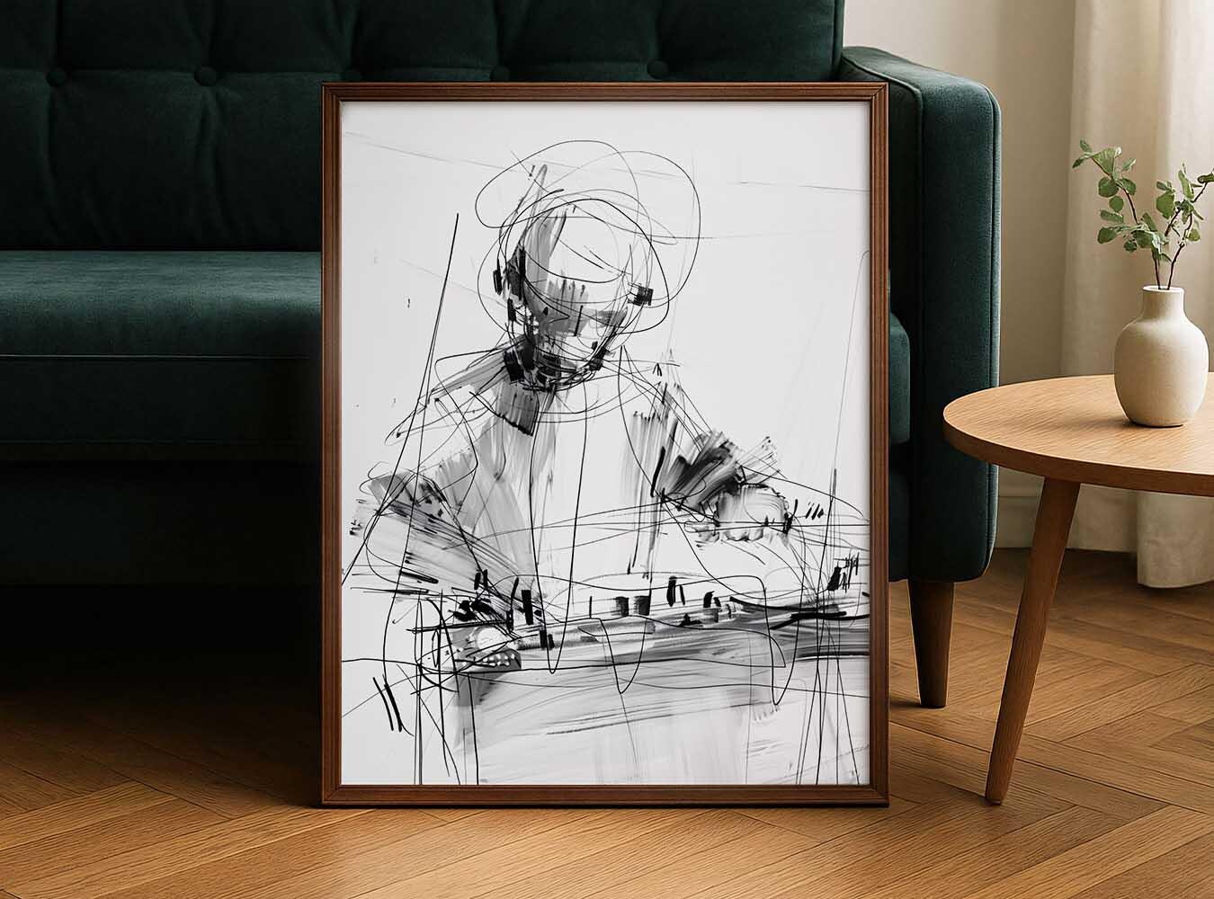 Abstract DJ Wall Art – Mixer Console Sketch Print – Modern Sound