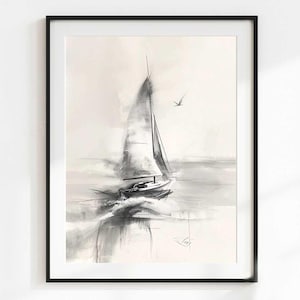 Stimmungsvolle Yacht - Segeln Wandkunst - Maritime Skizze Druck - Meeresbrise Poster - Seeschiff Zeichnung - Gelassenheit am Meer - See Schiff Kunstwerk
