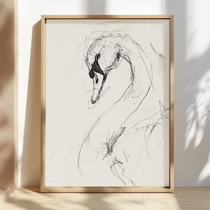 Elegantes Schwan Porträt Wandkunst - Vogel schnelle Skizze zum ausdrucken - Sanftes Vogel Tier Poster - Anmutiges Wasservogel Kunstwerk - Gelassene Wasser Pose