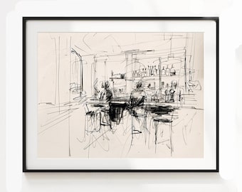 Fast Loose Restaurant Sketch Simple Vintage Bar Modern Basic Café Minimal Abstract Pub Interior Sleek Primitive Sommelier Neutral Art Tavern