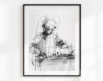 Abstract DJ Wall Art – Mixer Console Sketch Print – Modern Sound