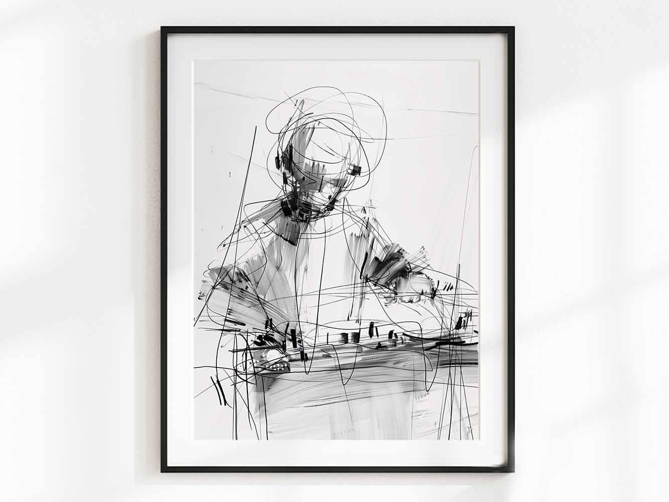 Abstract DJ Wall Art – Mixer Console Sketch Print – Modern Sound