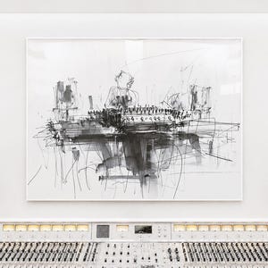 Lámina con boceto abstracto de estudio de música – Arte mural moderno para ingenieros de audio (descarga digital)