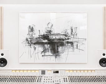 Abstrakte Musik Studio Skizze - Moderner Ton Tontechniker Wand Kunst (Digitaler Download)