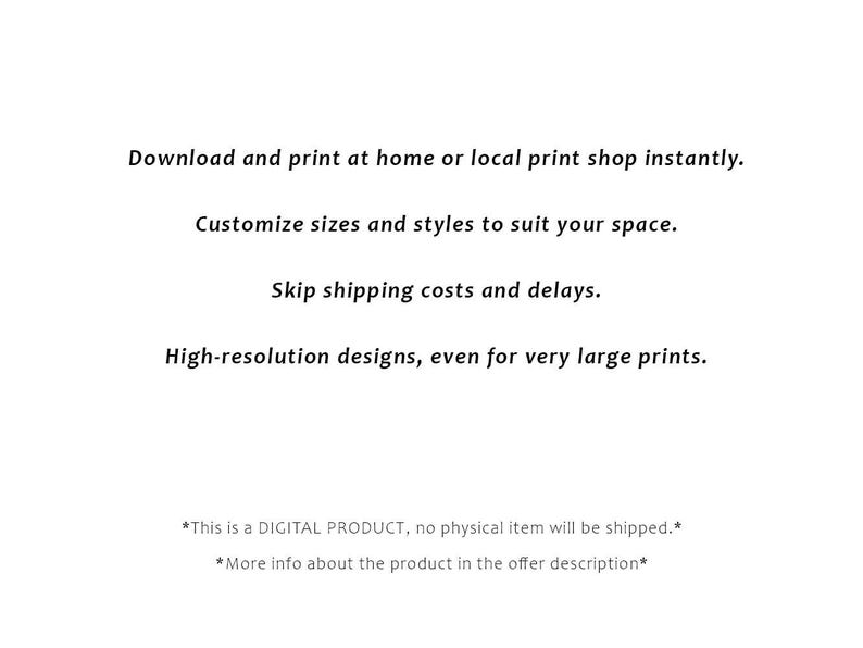 May include: White background with black text promoting digital products. Text includes: Download and print instantly, customize sizes, skip shipping, and high-resolution designs. A digital product, no physical item will be shipped.
