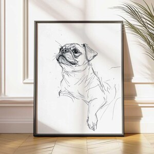Arte de parede elegante de Pug - Impressão de esboço de cachorro minimalista - Pôster de retrato de animal de estimação moderno - Desenho canino - Filhote de cachorro abstrato elegante - Arte animal