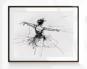 Abstract Dancer Wall Art - Tranquil Human Movement Print - Contemporary Dance Drawing - Minimalist Female Artwork - Elegant Dynamic Sketch