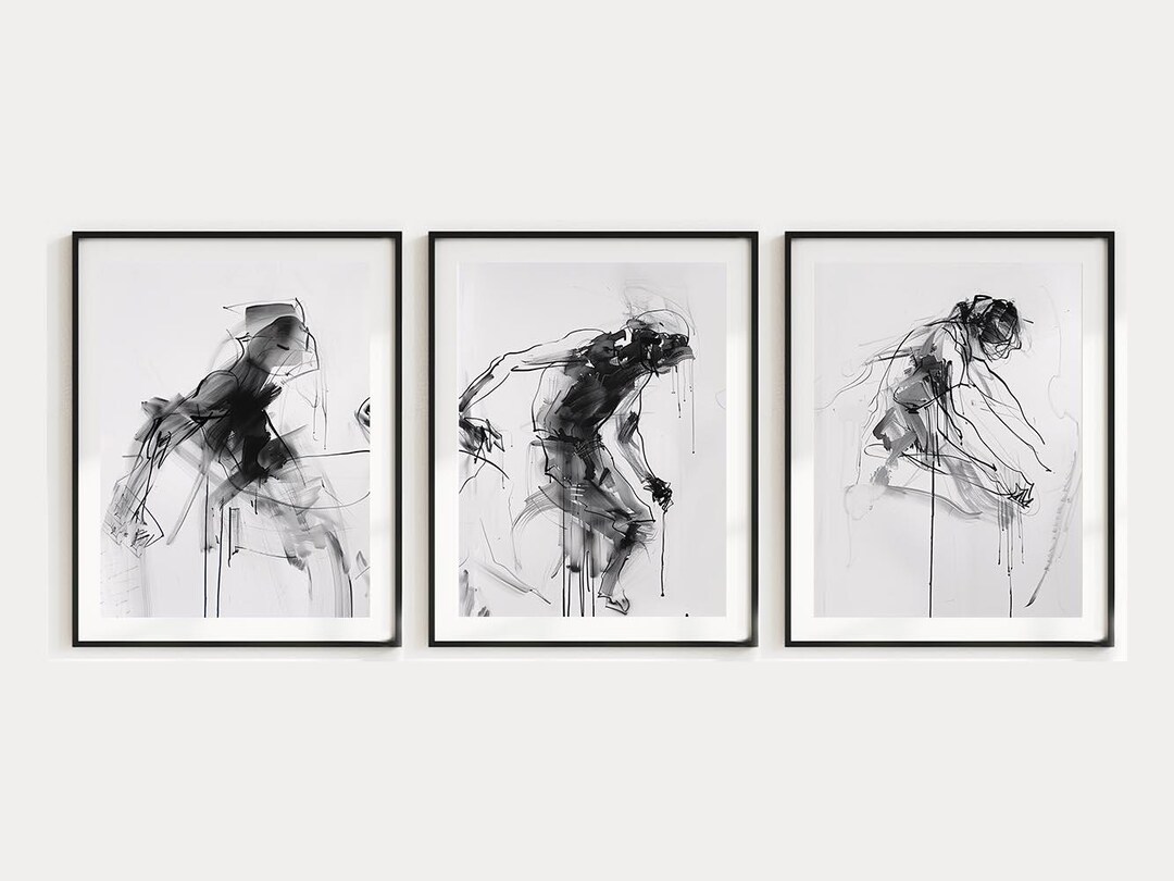 Set of 3 - Abstract Wall Art - Elegant Poses Triptych - Modern Figures ...