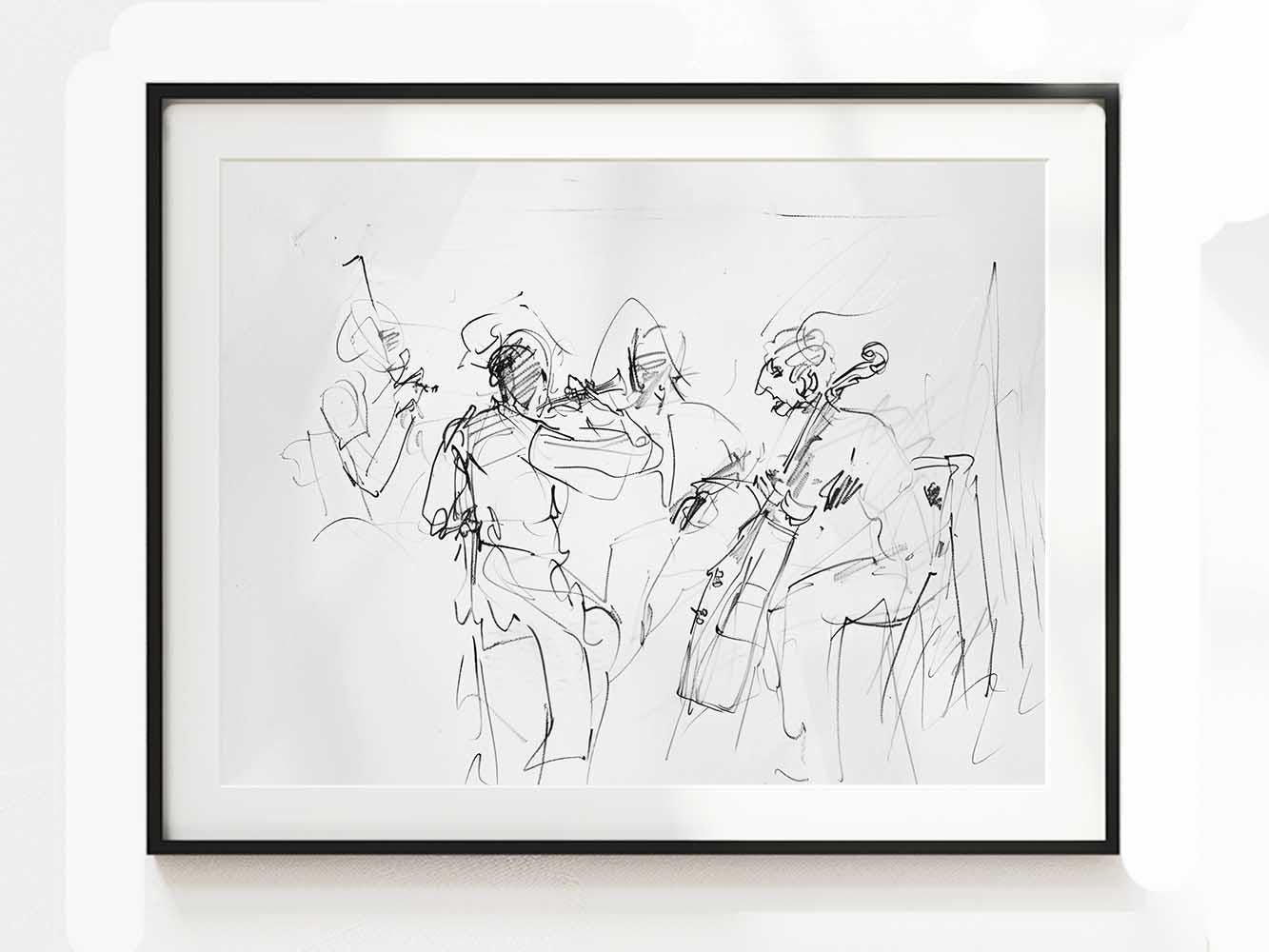 Soulful Jazz Ensemble Wall Art - Rhythmic Musician Print - Expressive Soundscape Sketch Poster - Sleek Stage Drawing - Stylish Band Artwork