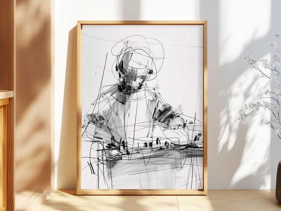 Abstract DJ Wall Art – Mixer Console Sketch Print – Modern Sound