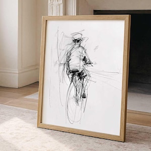Zeitlose Radfahrer Linie Wandkunst - Klassische Reise Kunstwerk - Nostalgische Fahrt Poster - Anmutige Bewegung Skizze Druck - Retro Entdecker Zeichnung