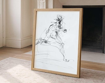 Energetic Motion Wall Art - Fluid Runner Sketch Print - Dynamic Athlete Poster - Modern Speed Drawing - Expressive Run - Abstract Artwork