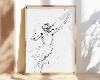 Graceful Motion Wall Art - Minimalist Female Print - Abstract Dynamic Pose Sketch - Elegant Human Form Drawing - Flowing Woman Sleek Artwork