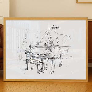 Arte abstracto de piano para pared - Elegante boceto de instrumento musical - Impresión minimalista de teclas - Dibujo musical sencillo - Obra de arte sonora refinada y elegante