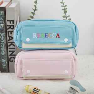 Astuccio portapenne rosa personalizzato con nome, grazioso astuccio portapenne ricamato, astuccio con cerniera, astuccio portapenne colorato di grande capacità