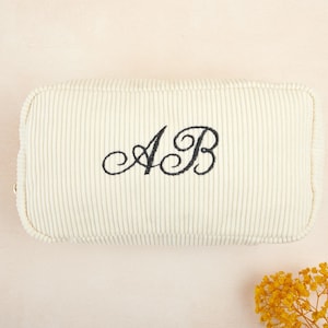 Bestickte Schminktasche, personalisierte Kulturtasche, Kosmetiktasche mit Monogramm, Geschenk für die Brautparty, Muttertag, Reisetasche mit Monogramm